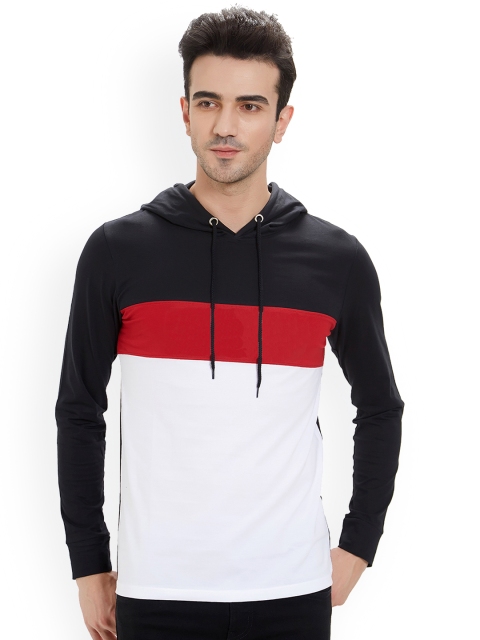 

Maniac Men Black & White Colourblocked Slim Fit Hooded T-shirt