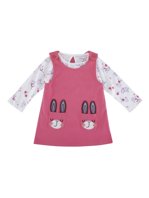 

Chirpie Pie by Pantaloons Girls Pink & White Printed T-shirt with Skirt