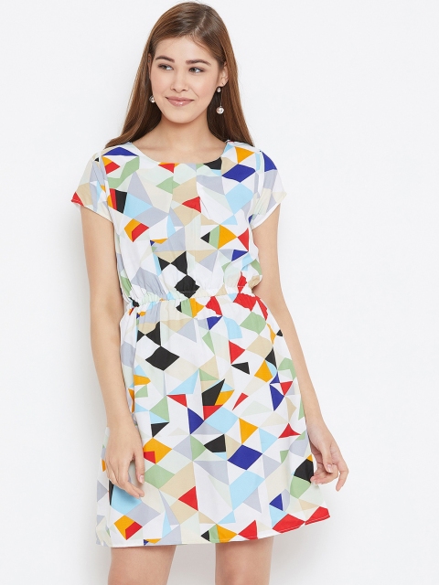 

AASK Women White Printed Blouson Dress