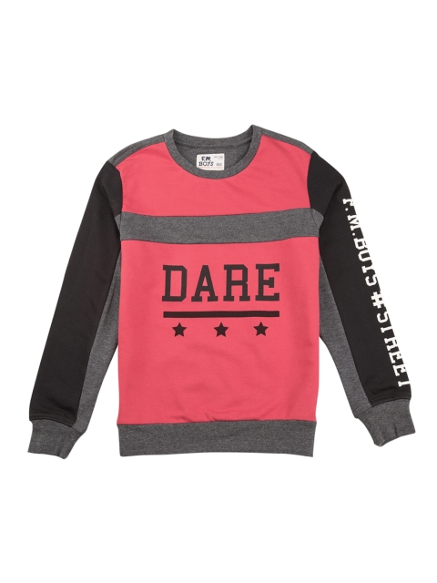 Flying Machine Boys Pink & Grey Printed Sweatshirt