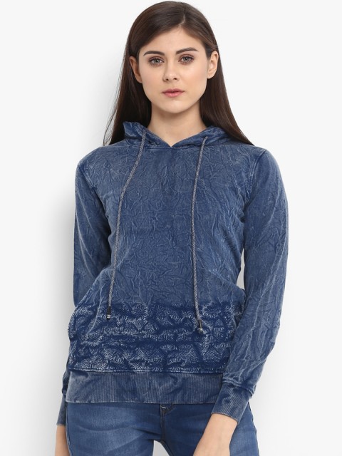 

Monte Carlo Women Blue Printed Hooded Sweatshirt