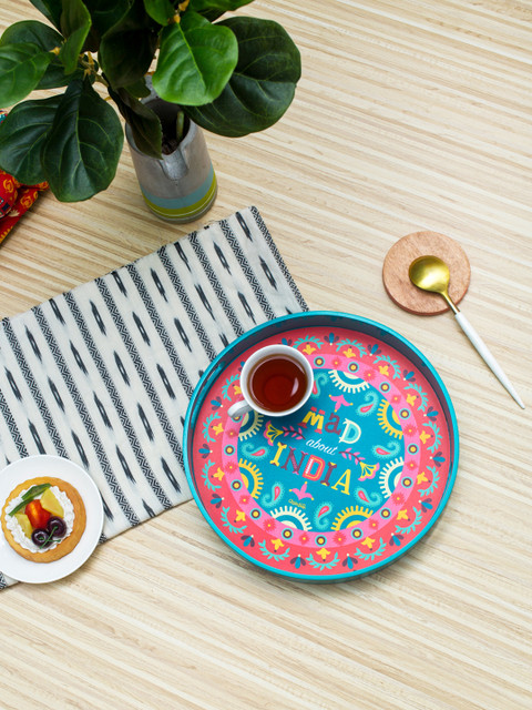 

Chumbak Teal Blue & Pink Round Tray