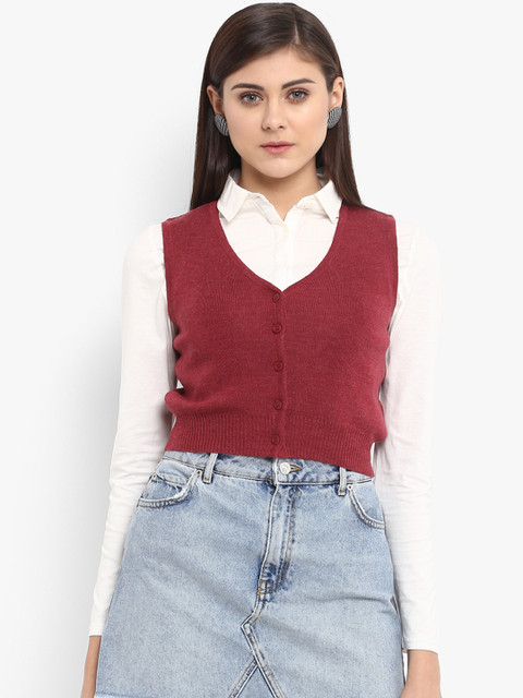 

Monte Carlo Women Maroon Solid Cardigan