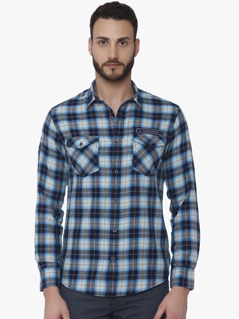 

Mufti Men Blue & Black Slim Fit Checked Casual Shirt