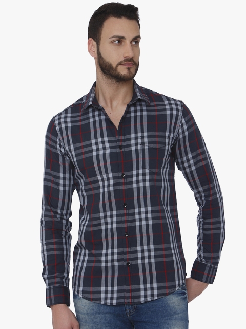 

Mufti Men Navy Blue & Grey Slim Fit Checked Casual Shirt