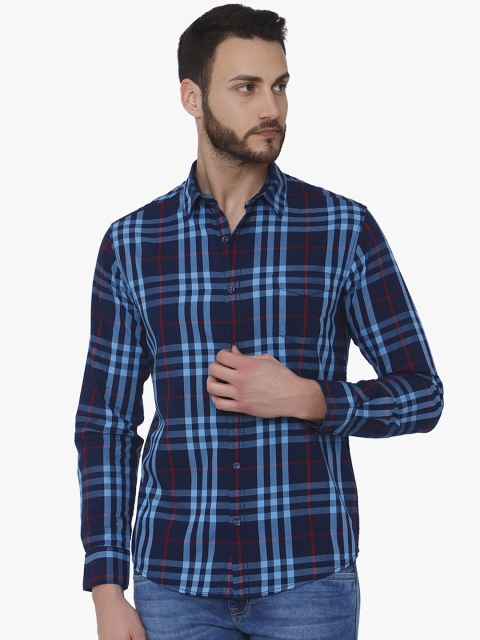 

Mufti Men Navy Blue Slim Fit Checked Casual Shirt