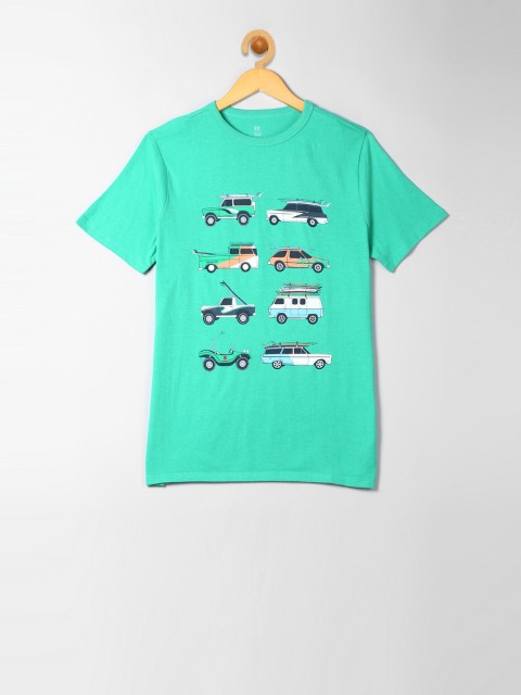 

GAP Boys Green Printed Round Neck T-shirt