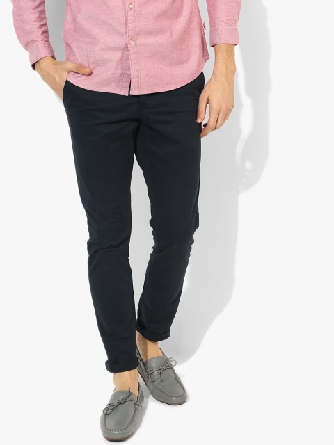 

Navy Blue Solid Slim Fit Chinos