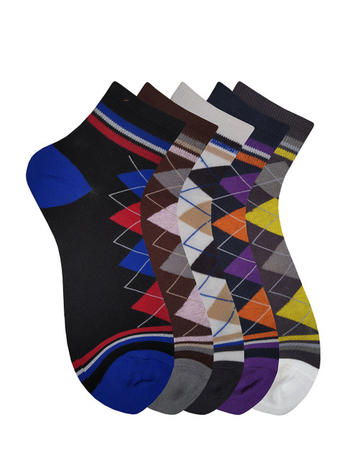 

Fontana Unisex Pack of 5 Patterned Ankle-Length Socks, Multi