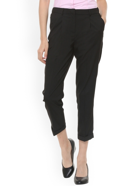 

Van Heusen Woman Women Black Regular Fit Striped Trousers