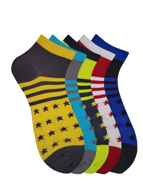 

Fontana Unisex Pack of 5 Patterned Ankle-Length Socks, Multi