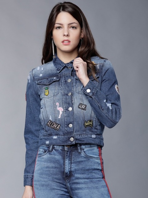 

Tokyo Talkies Women Blue Solid Denim Jacket