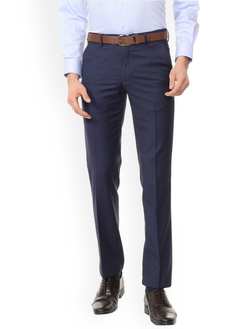 

Van Heusen Men Navy Blue Slim Fit Checked Formal Trousers