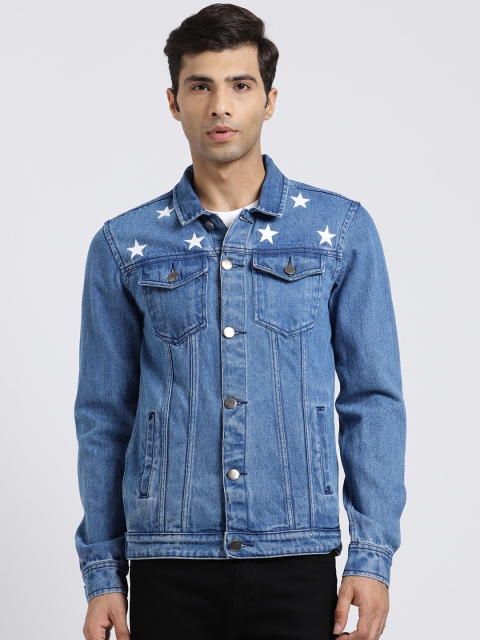 

REALM Men Blue Solid Denim Jacket