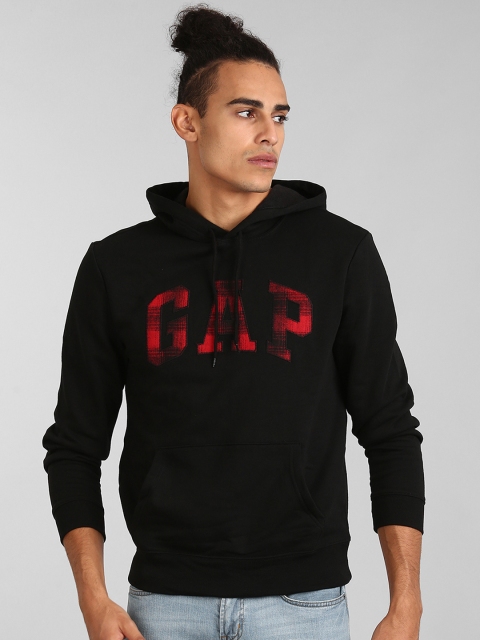 

GAP Men Black Printed Hooded Sweatshirt