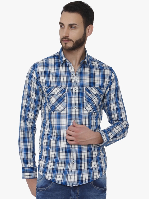 

Mufti Men Off-White & Blue Slim Fit Checked Casual Shirt