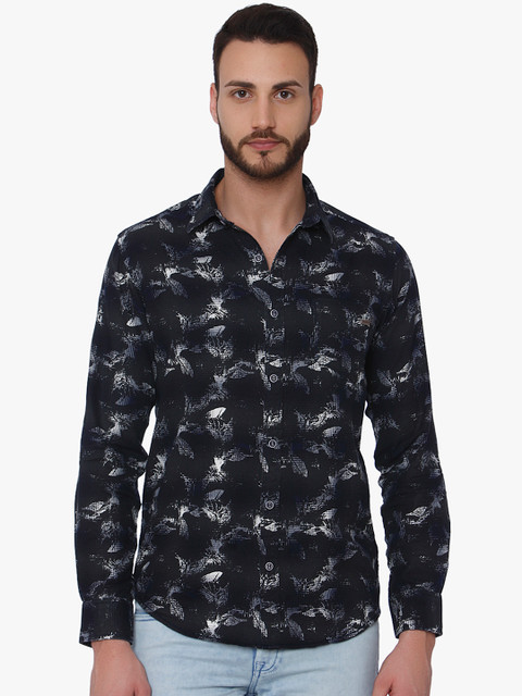 

Mufti Men Black & Off-White Slim Fit Printed Casual Shirt
