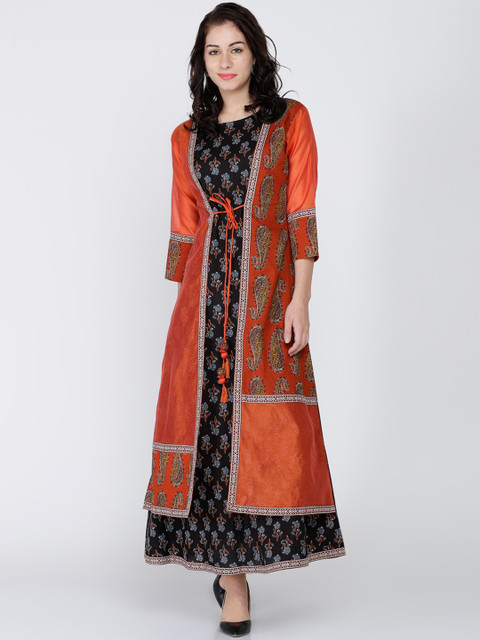 

Soch Women Black & Rust-Coloured Printed A-Line Kurti