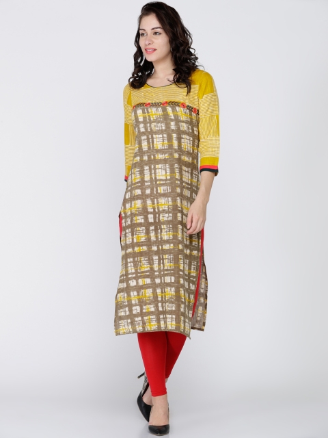 

Soch Women Mustard & Brown Printed Straight Kurti