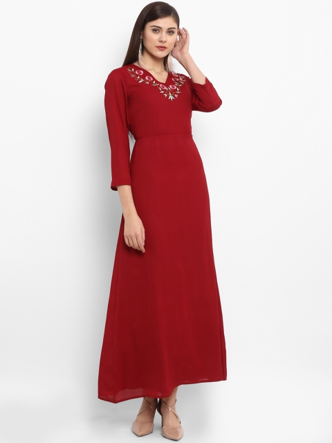 

PURYS Women Maroon Solid Maxi Dress
