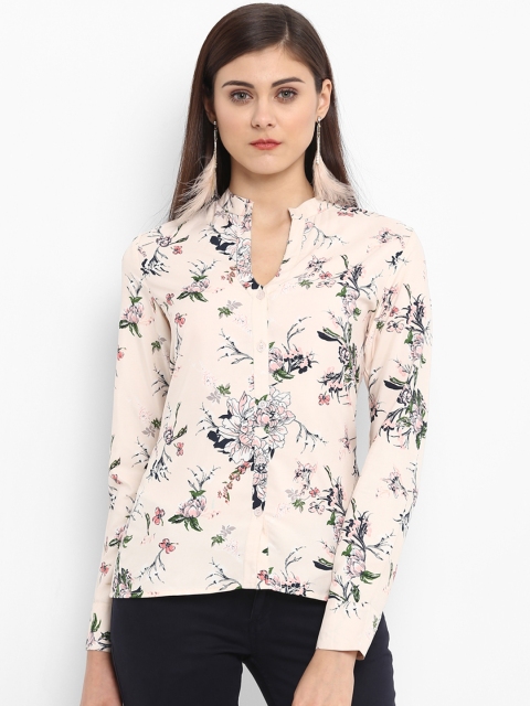 

PURYS Women Cream-Coloured Regular Fit Printed Casual Shirt