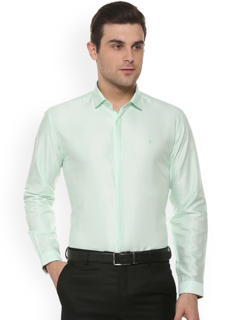 

V Dot Men Green Slim Fit Self Design Formal Shirt