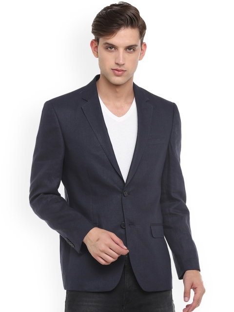 

Linen Club Men Navy Blue Solid Single-Breasted Regular-Fit Blazer