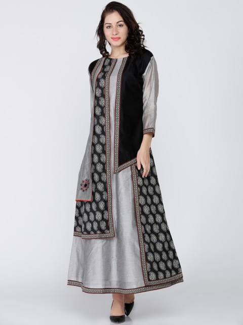 

Soch Women Grey & Black Printed A-Line Kurti
