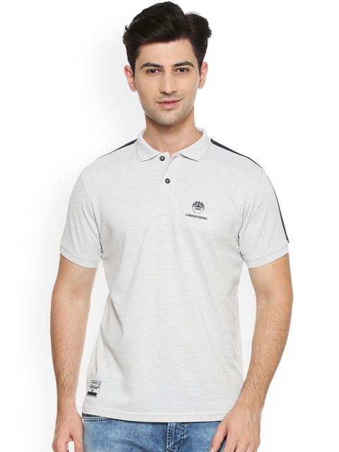 Peter England Casuals Men Grey Self Design Polo Collar T-shirt