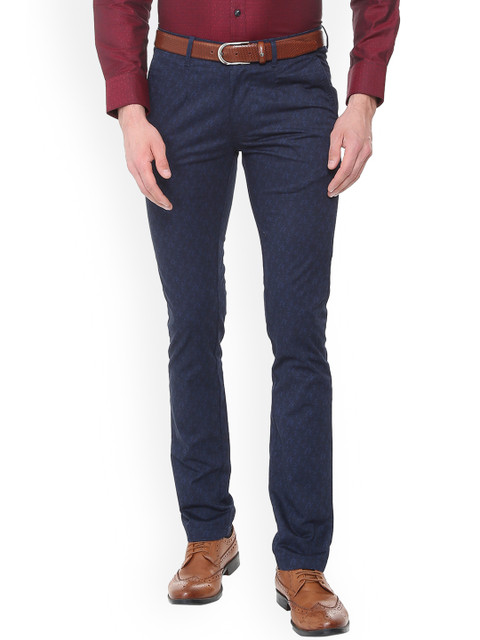 

V Dot Men Blue Slim Fit Printed Regular Trousers