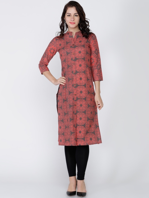 

Soch Women Grey & Red Printed Pure Cotton Straight Pure Cotton Kurti
