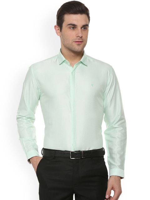 

V Dot Men Green Slim Fit Self Design Formal Shirt
