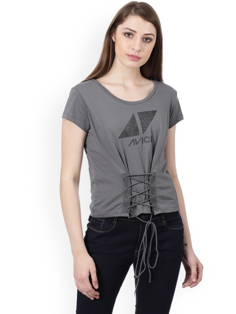 

Free Authority Women Gunmetal-Coloured Avicii Printed T-shirt, Grey