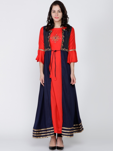 

Soch Women Navy-Blue & Red Embroidered Anarkali Kurta
