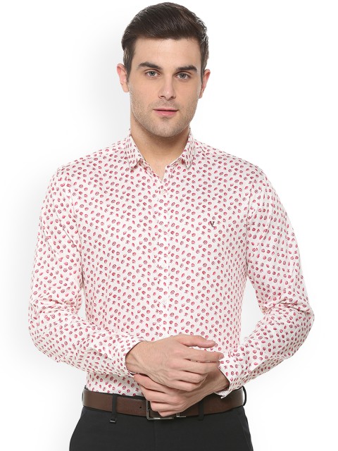 

V Dot Men White & Red Slim Fit Printed Casual Shirt