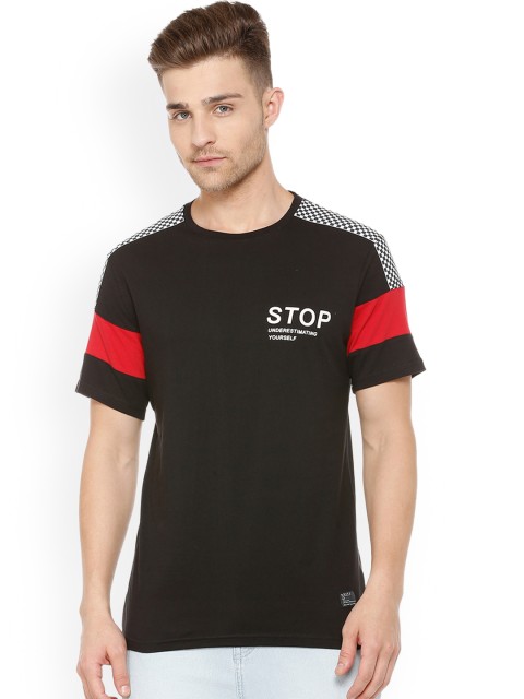 

People Men Black Printed Round Neck T-shirt