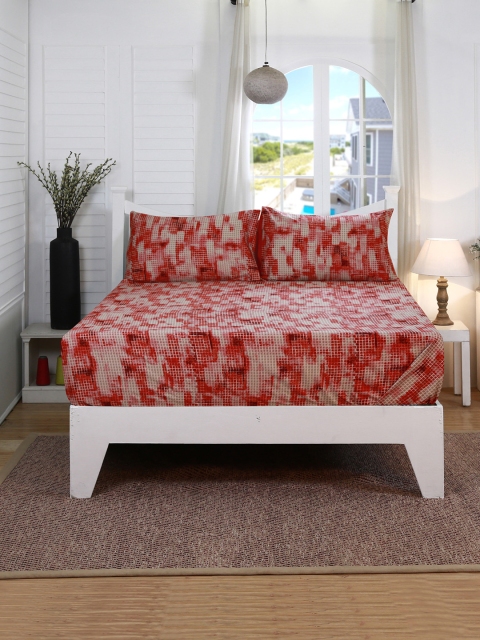 

MASPAR Red Abstract Flat 210 TC Cotton 1 Queen Bedsheet with 2 Pillow Covers