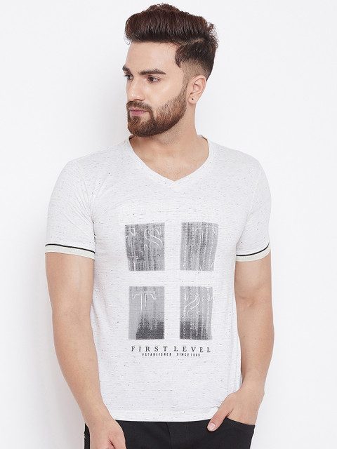 

Duke Men Off-White Printed V-Neck T-shirt
