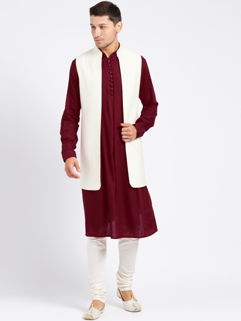 

KISAH Men Maroon & Off-White Sherwani Set