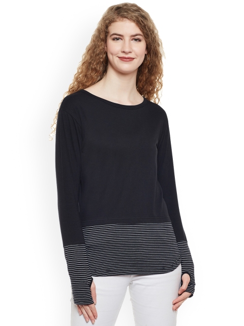 

Hypernation Women Black Striped Round Neck T-shirt