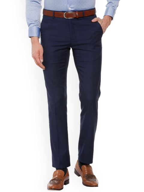 

Van Heusen Men Navy Blue Slim Fit Checked Formal Trousers