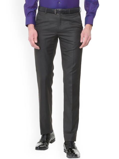 

Van Heusen Men Charcoal Grey Slim Fit Self Design Formal Trousers