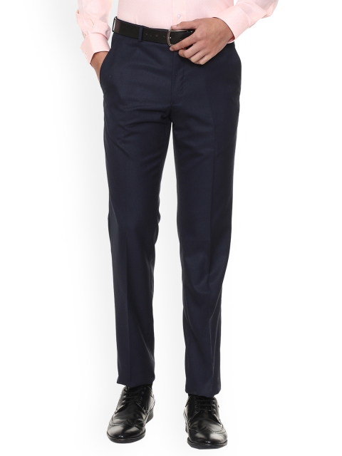 

Van Heusen Men Navy Blue Slim Fit Self Design Formal Trousers