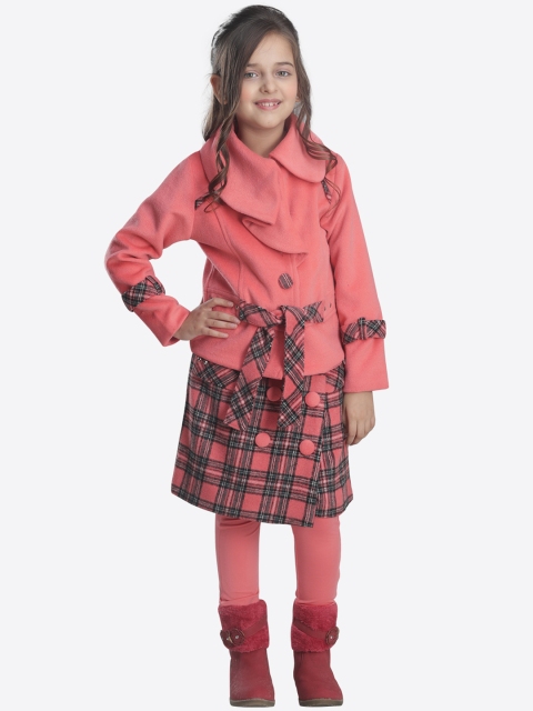 

CUTECUMBER Girls Pink & Black Solid Coat with Skirt