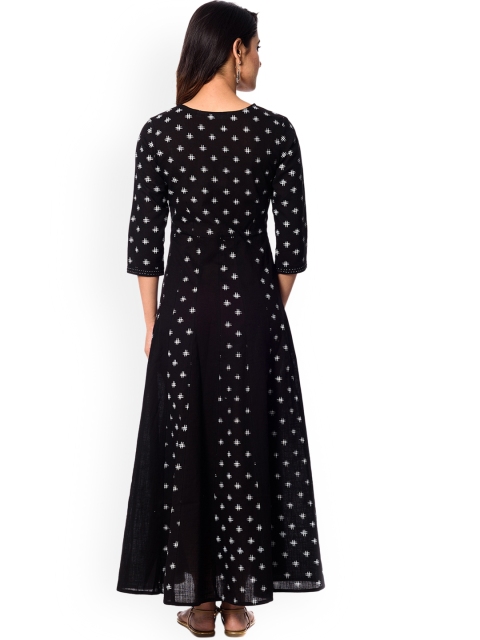 

anayna Women Black Printed Fit and Flare Dress