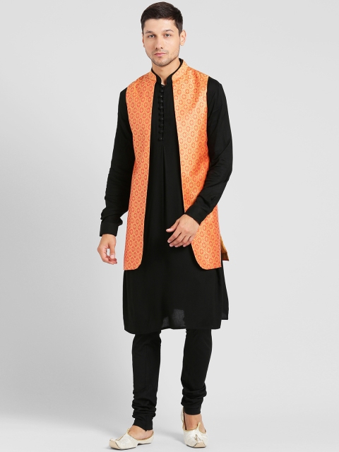 

KISAH Men Orange & Black Sherwani Set