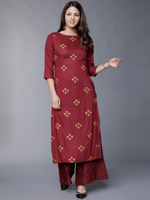 

Vishudh Women Rust & Red Solid Kurta with Palazzos