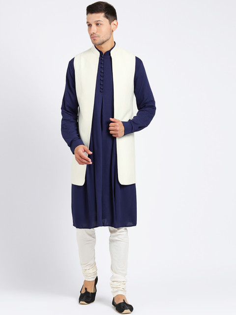 

KISAH Men Navy Blue & Off-White Sherwani Set