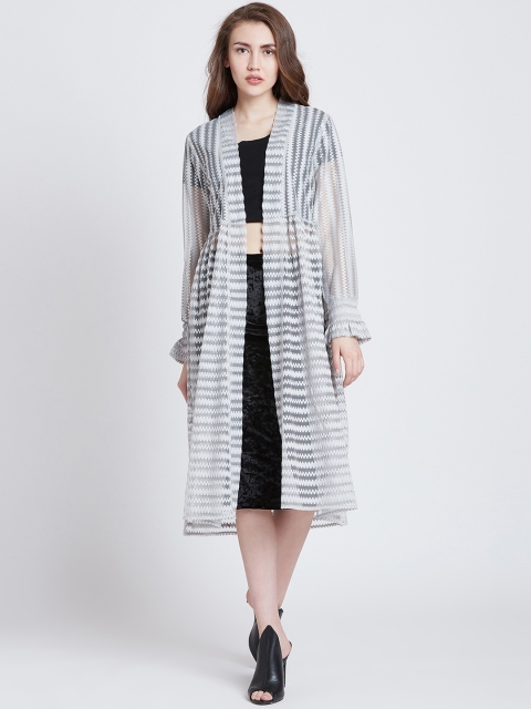 

MAGRE Grey & Off-White Printed Open Front Shrug