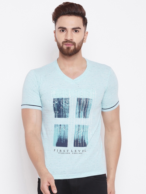 

Duke Men Blue Printed V-Neck T-shirt
